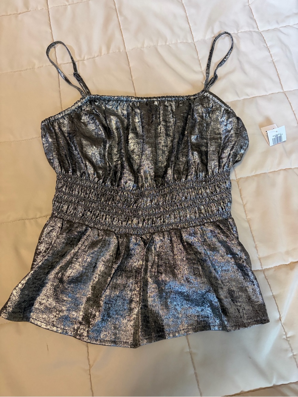 Old Navy NWT Metallic Silver Smocked Waist Cami Top - Women